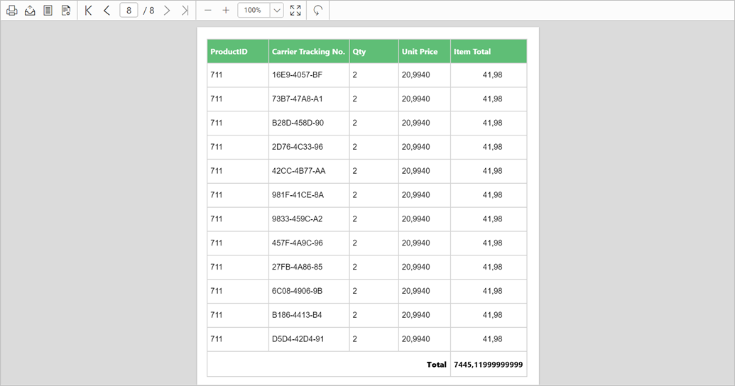 Table report preview