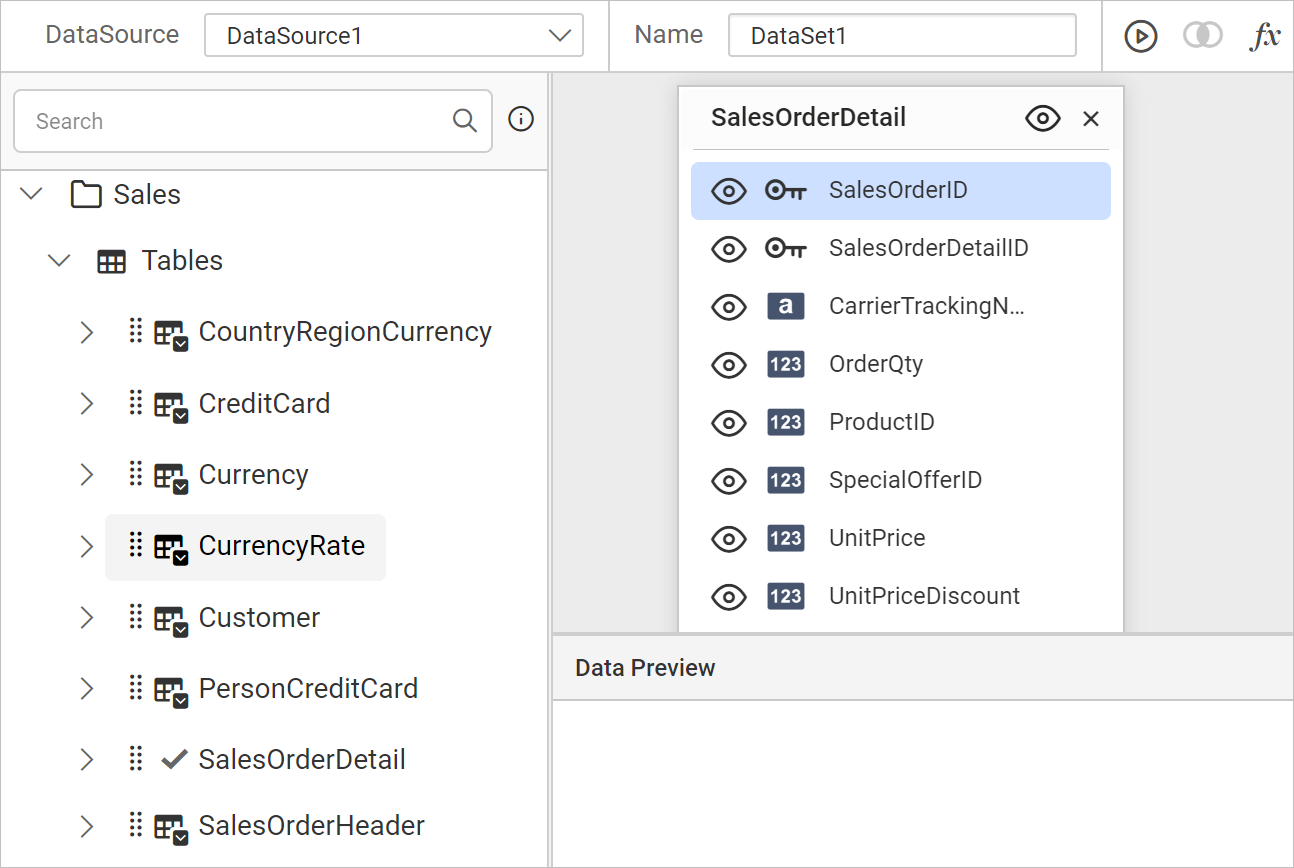 Query designer with query table