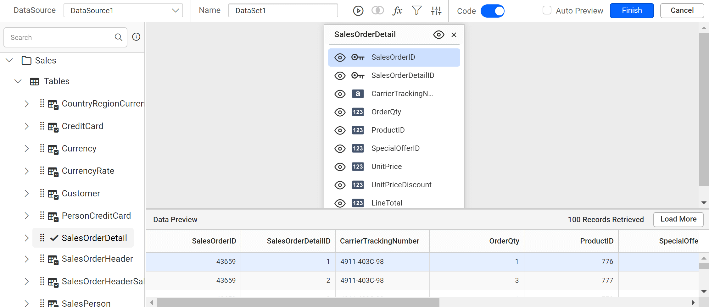 Execute query output