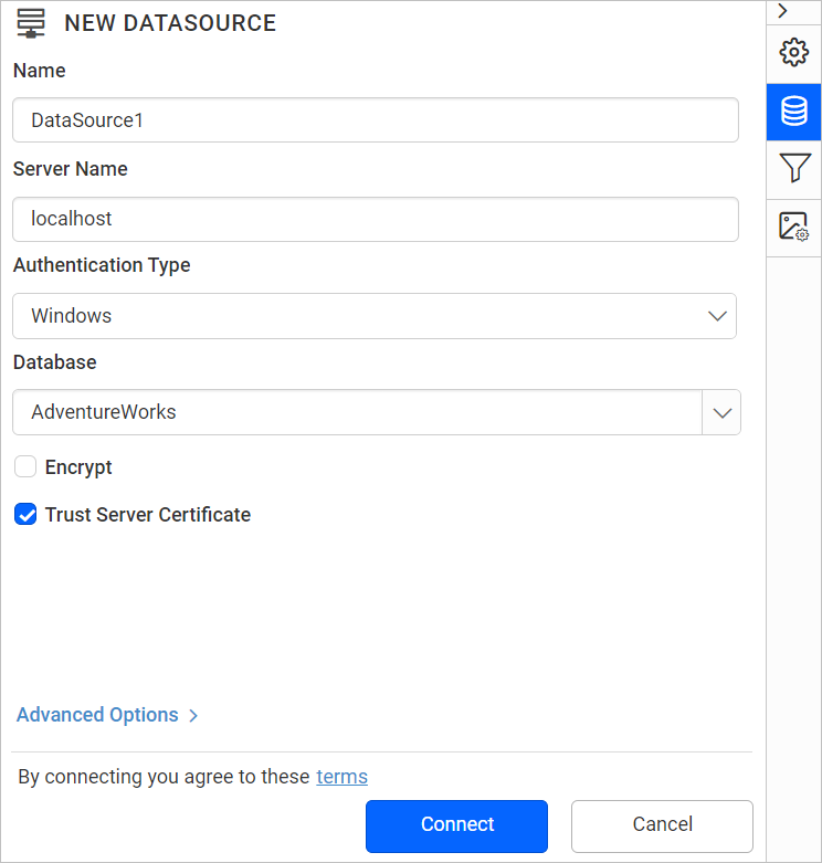 Data source fields panel