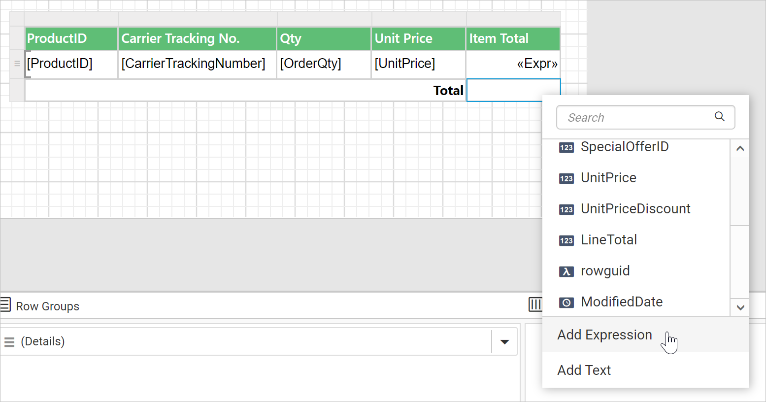 Add expression menu
