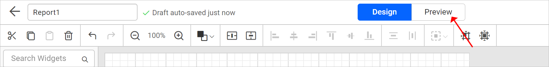 Preview icon in design view