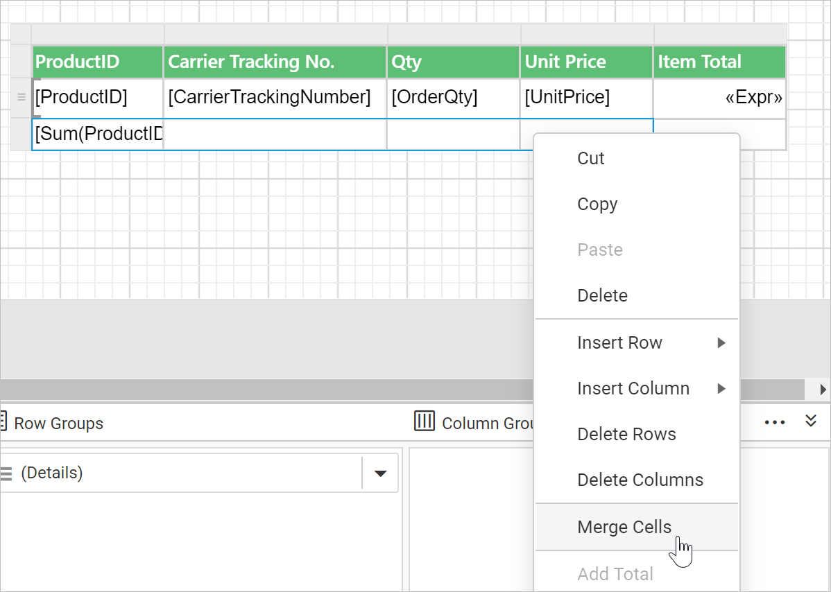 Merge cells in table
